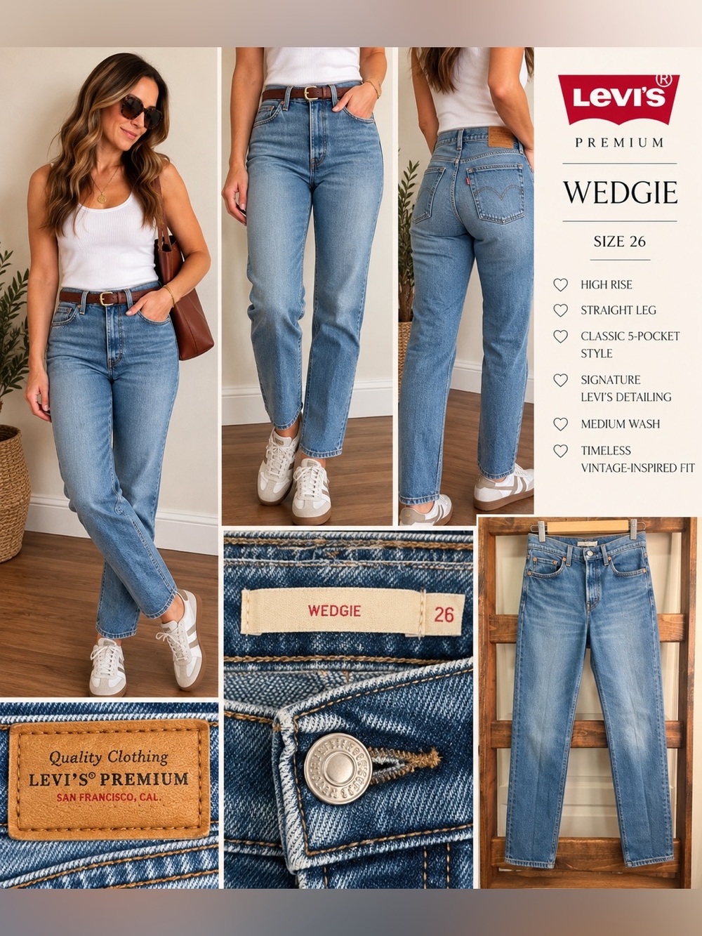 Levi’s Premium Wedgie High Rise Straight Jeans Size 26 Medium Wash